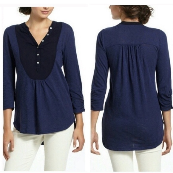 Anthropologie Tops - Anthropologie Meadow Rue Navy Blue Amira Tunic Button Bib Medium